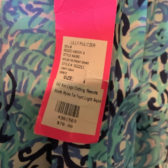 Lilly Pulitzer Light Aqua and Navy Mylee Tie front‎ short, 4 - Picture 2 of 8